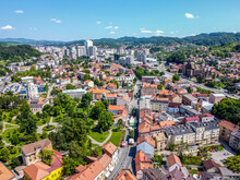 Aerial Drone View Of City Of Tuzla, Bosnia And Herzegovina. Buildings, Streets And Residential Houses. Tuzla Is A Town And Municipality In North BiH, Europe.