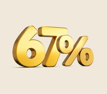 3d Illustration Of Golden Number 67 Percent Isolated On Beige Background With Shadow