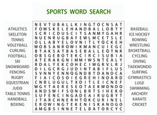 Word Search Puzzle Vector (Word Find Game) Illustration. Sports Word Search.