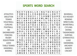 Word search puzzle vector (Word find game) illustration. Sports word search.