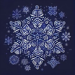 Poster - Hand Drawn Christmas Raster illustration. New Year Decorative Snowflakes Background. Winter Snow Flakes Doodles.