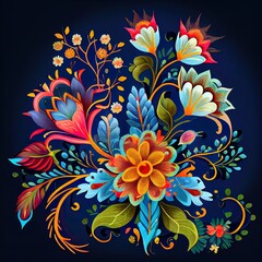 Poster - botanical flowers ethnic motif and mugal art flower banch