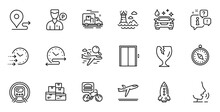 Outline Set Of Time Schedule, Food Delivery And Delivery Time Line Icons For Web Application. Talk, Information, Delivery Truck Outline Icon. Include Journey, Rocket, Lighthouse Icons. Vector