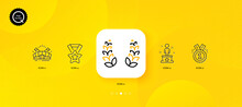 Success, Laurel Wreath And Approved Minimal Line Icons. Yellow Abstract Background. Sports Arena, Winner Ribbon Icons. For Web, Application, Printing. Vector