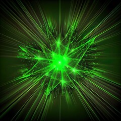 Sticker - Abstract green fractal composition. Magic explosion star with particles