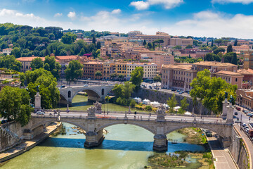 Fototapete - View above Rome and Tiber  in Rome