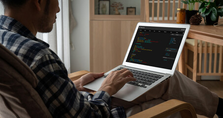 Software development programming on computer screen for modish application and program coding