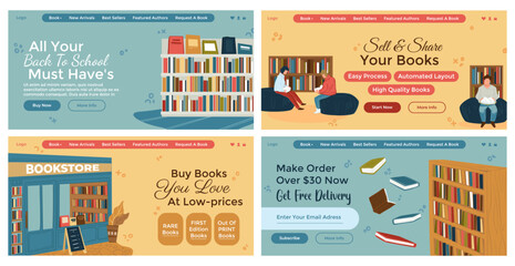 Wall Mural - Web banner set with online book store advertising
