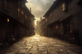 Fototapeta Uliczki - A beautiful fantasy matte painting of an alley in a Tolkien-like village. 