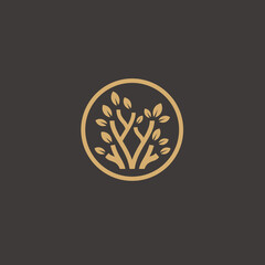 Circle tree olive oak root luxury nature gold logo design