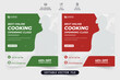 Modern chef training class social media promotion template. Cooking class promotional web banner for the culinary training center. Online cooking class social media posts with red and green colors.