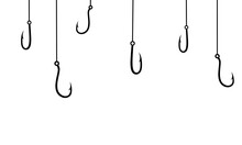 Hanging Fishing Hook Vector Illustration On A White Background. Ocean Fish Trap Concept.