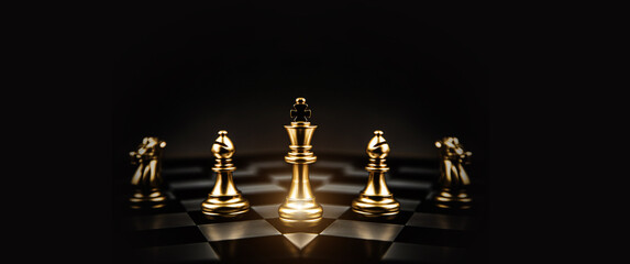 King chess pieces stand leader with team concepts of challenge or business teamwork volunteer or wining and leadership strategic plan and risk management or team player.