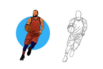 llustration and line art of basketball players illustrations for kids learning to color eps file