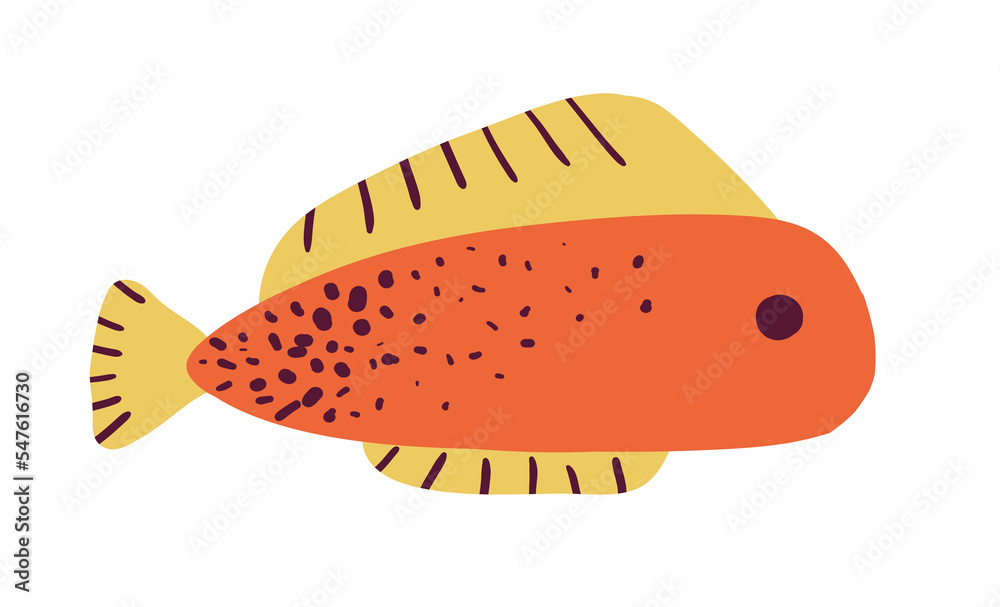 Orange Fish Vector Vector hand drawn cute fish in flat style. Orange fish. Vector ...