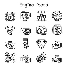 Engine Icon Set In Thin Line Style