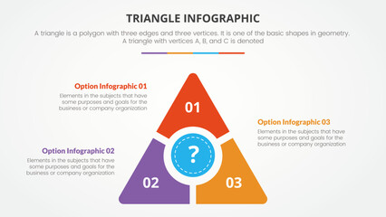 infographic triangle concept for slide presentation with 3 point list