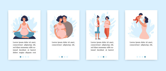 Wall Mural - A set of vertical templates about pregnancy and parenthood, tips for pregnant women, application templates, social media stories. Vector illustration.