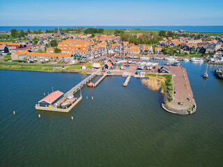 Canvas Print - Aerial drone view of picturesque village of Marken, near Volendam, North Holland, Netherlands