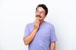© luismolinero - Young man with moustache isolated on white background looking up while smiling