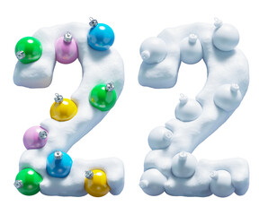 Canvas Print - Christmas colorful snowballs font. Number 2