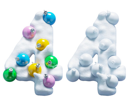 Christmas colorful snowballs font. Number 4