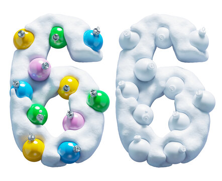 Christmas colorful snowballs font. Number 6