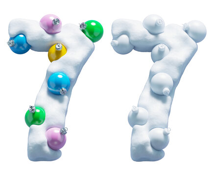 Christmas colorful snowballs font. Number 7
