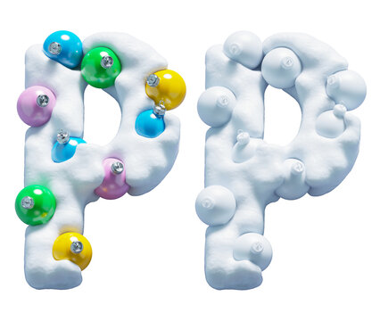 Christmas colorful snowballs font. Letter P