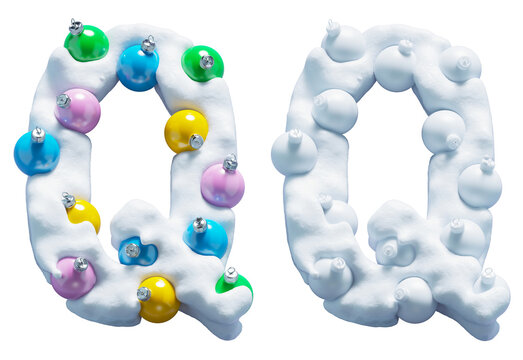 Christmas colorful snowballs font. Letter Q