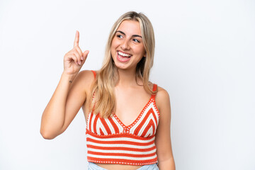 Wall Mural - Young caucasian woman isolated on white background intending to realizes the solution while lifting a finger up