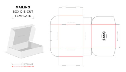 Wall Mural - Mailer box die cut template with 3D blank vector mockup for food packaging