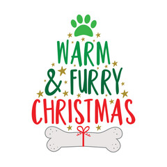 Wall Mural - Warm and furry Christmas - greeting with paw print and dog bone. Good for greeting card, poster, label, T shirt print, and other gifts design.