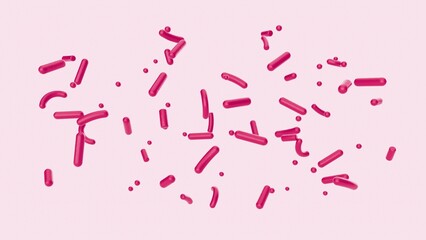 Sticker - 3d illustration of pink and white sprinkles colored on light pink background