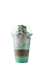 Sticker - coffee with mint and cream, coffee cocktail in a plastic takeaway cup isolated on a white background