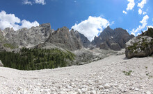 Scree Of White Stones In The Middle Of The Italian Alps In Summer