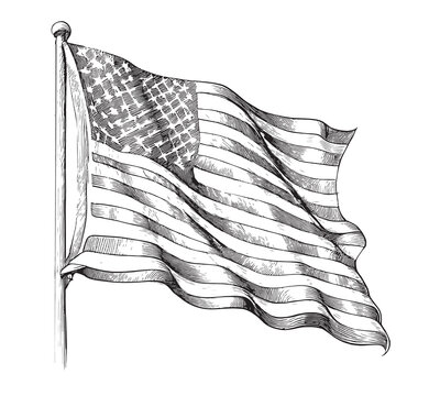 American flag abstract sketch hand drawn engraved style Vector illustration