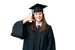 © luismolinero - Middle age university graduate woman over isolated background making phone gesture. Call me back sign