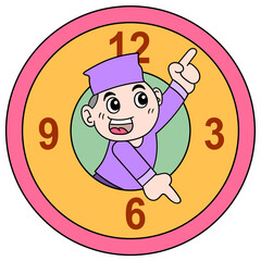 Poster - Cute boy in a clock cartoon character isolated on the white background