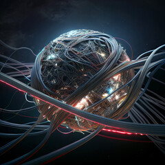 Poster - planet wrapped in cables and wires