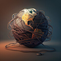 Poster - planet wrapped in cables and wires