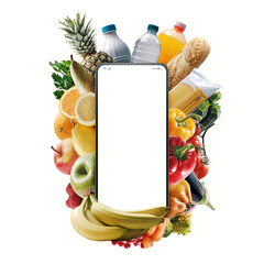 Wall Mural - Online grocery shopping app and fresh groceries