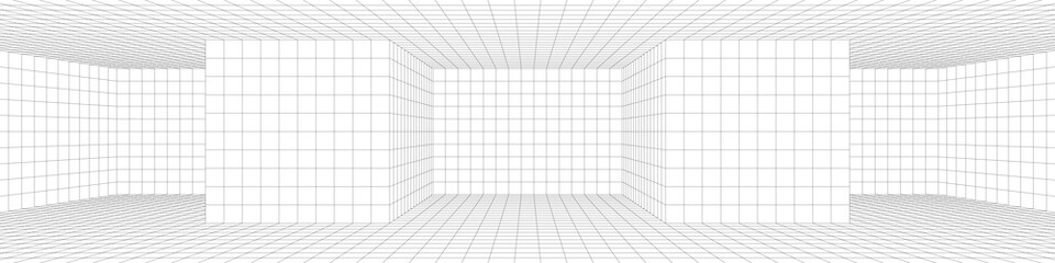 Wall Mural - perspective drawing of a 3d grid with black lines. architectural abstract background