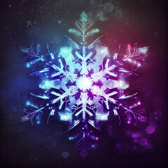 Wall Mural - A computer generated organic style snowflake shape glowing against a grunge dirty texture background illustration. A.I. generated art.