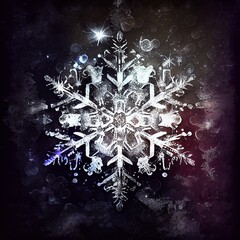 Wall Mural - A computer generated organic style snowflake shape glowing against a grunge dirty texture background illustration. A.I. generated art.