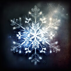 Wall Mural - A computer generated organic style snowflake shape glowing against a grunge dirty texture background illustration. A.I. generated art.