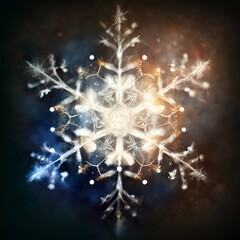 Wall Mural - A computer generated organic style snowflake shape glowing against a grunge dirty texture background illustration. A.I. generated art.