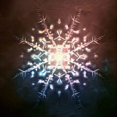 Wall Mural - A computer generated organic style snowflake shape glowing against a grunge dirty texture background illustration. A.I. generated art.