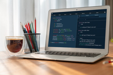 Software development programming on computer screen for modish application and program coding