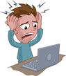 Stressed or Headache Man With Laptop Cartoon